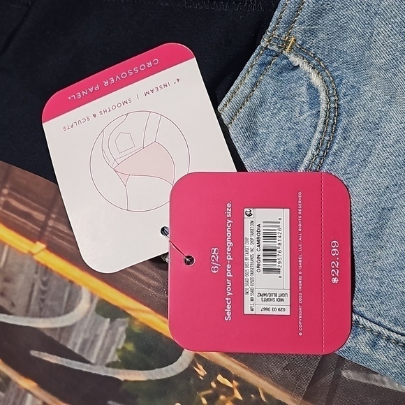 Isabel Maternity Crossover Panel Pregnancy Denim Shorts Size 6/28 NWT - Picture 3 of 7